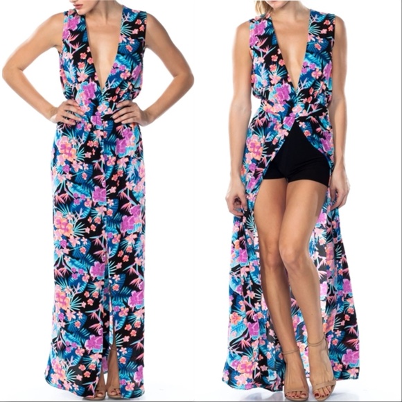 Romper TROPICAL FLORAL ROMPER WITH MAXI SKIRT - Picture 2 of 3